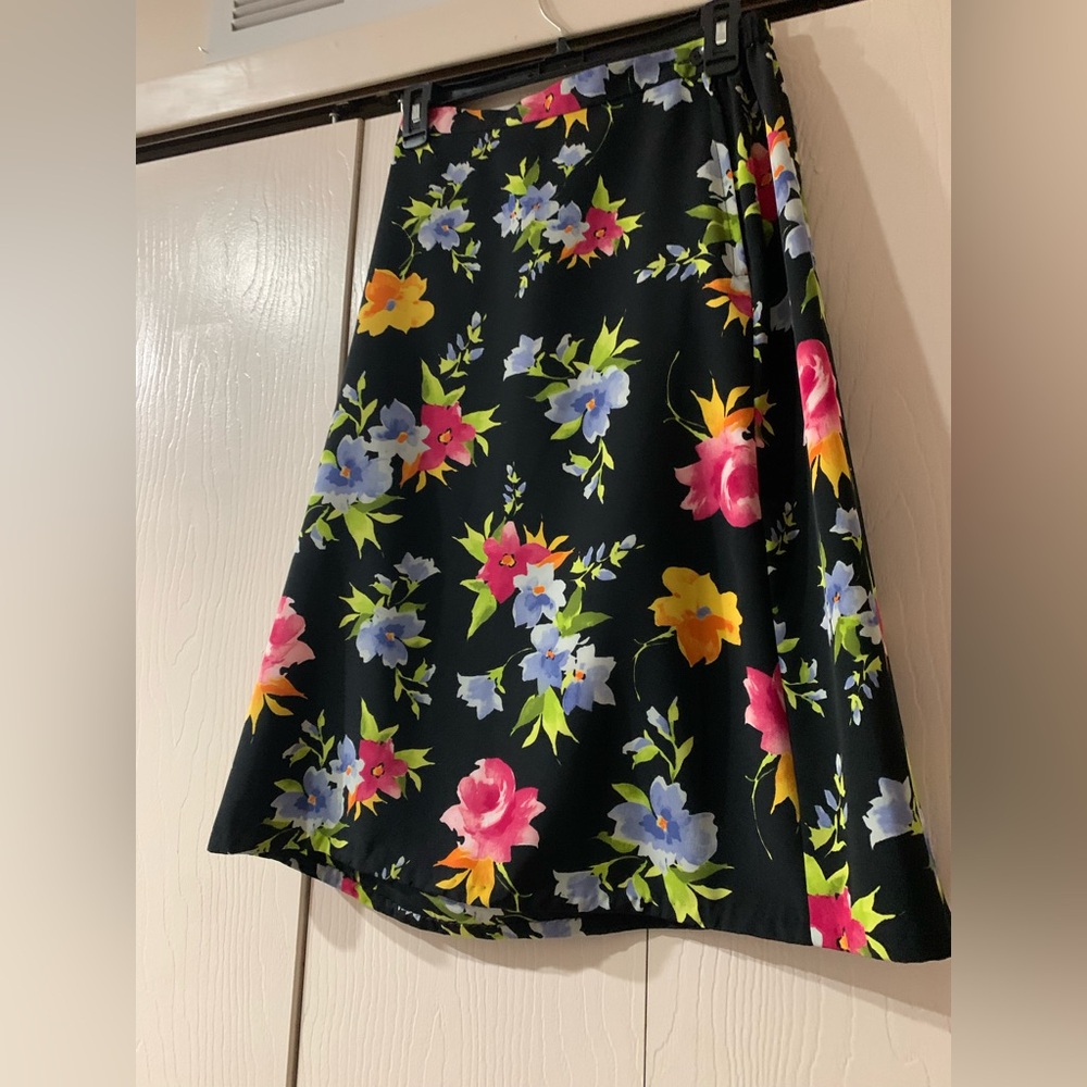 Villager A-Line Skirt - Black with Colorful Floral Print
